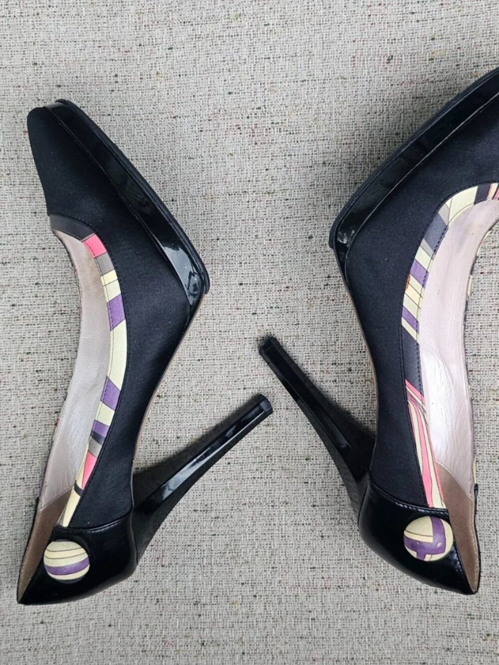 Emilio Pucci Women Heel Sandal Pump Black Satin Shoe Size 37.5 Made in Italy - Picture 10 of 12